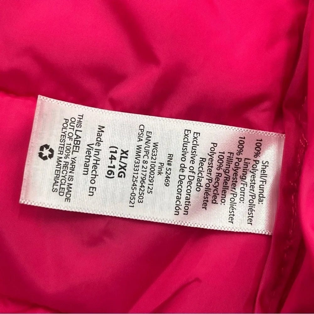 Packable Puffer Coat Girls 14-16 Wonder Nation Pink Foldable Water Resistant